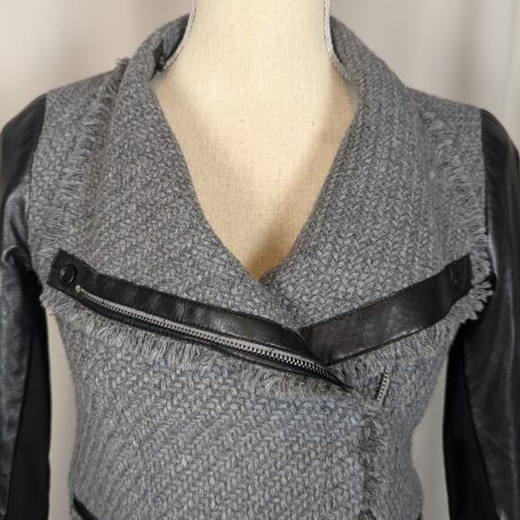 Vince Wool Tweed and Leather Jacket Gray and Black Size XXS - Picture 11 of 16